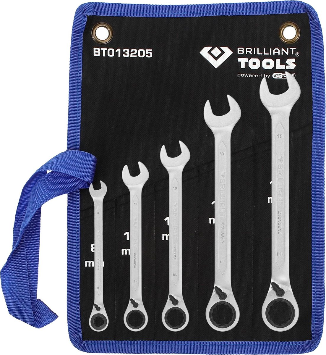 Brilliant Tools Zestaw kluczy oczkowych z grzechot, przelaczanych,