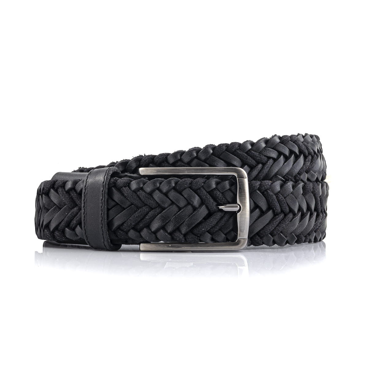 Pasek plecionka skóra naturalna w kolorze czarnym EM 19 - EM Men's Accessories