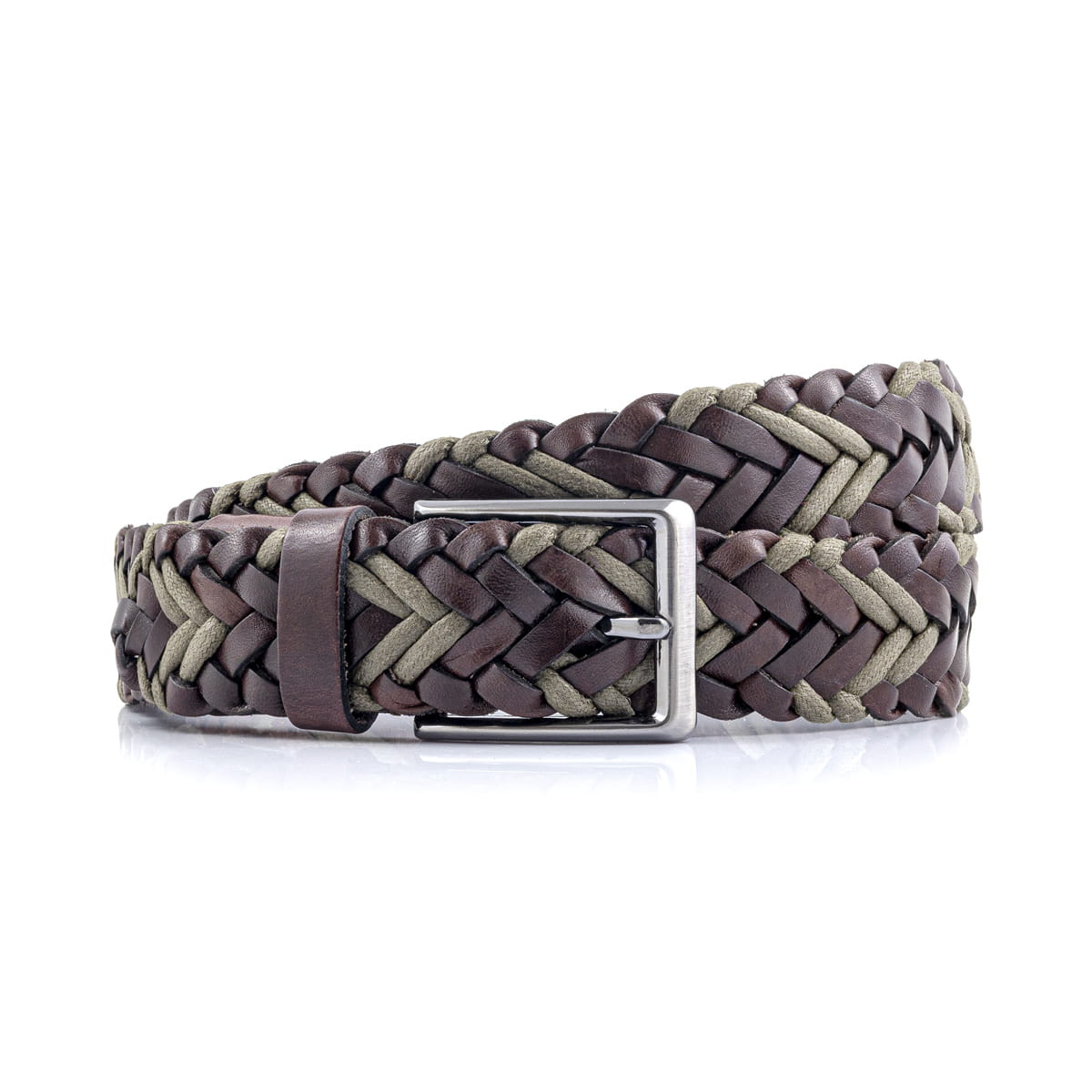 Pasek plecionka skóra naturalna w kolorze brązowo-zielonym EM 25 - EM Men's Accessories