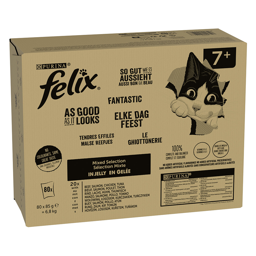 Pakiet Felix (So gut wie es aussieht), 80 x 85 g - Mięsne smaki dla seniora (wołowina, łosoś, kurczak, tuńczyk)
