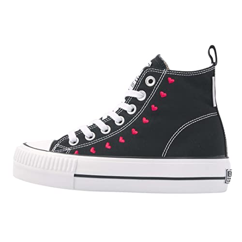 British Knights Kaya MID damskie buty typu sneaker High Top, Czarne serduszka, 37 eu