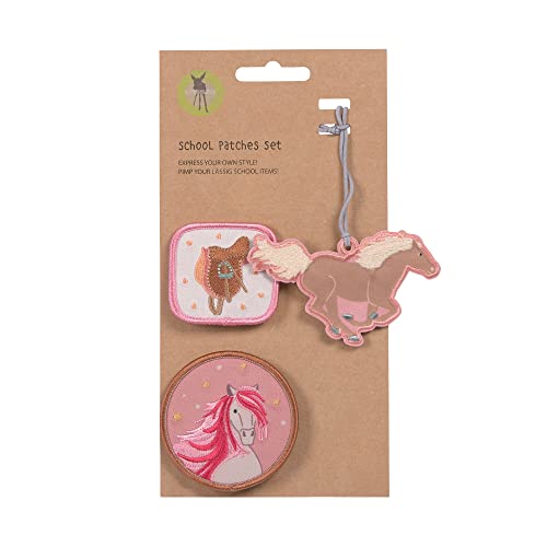 LÄSSIG Zestaw zawieszek i łatek (3 szt.) z zatrzaskiem/szkolnymi łatkami, koń różowy, Horse Pink, jeden rozmiar, Naszywki i zawieszki do plecaków i tornistrów