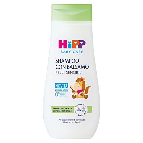 HiPP Baby Care - Szampon z odżywką dla dzieci, Rozczesuj włosy i chroni skórę głowy, neutralne pH dla skóry wrażliwej, z naturalnym ekstraktem z migdałów Bio, 1 sztuka 200 ml