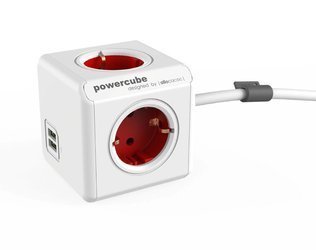 allocacoc Allocacoc PowerCube duousb Extended Czerwony EU, 4-krotny rozdzielacz gniazdko z USB 2,1 A prądu ładowania, biały czerwony 8718444087038