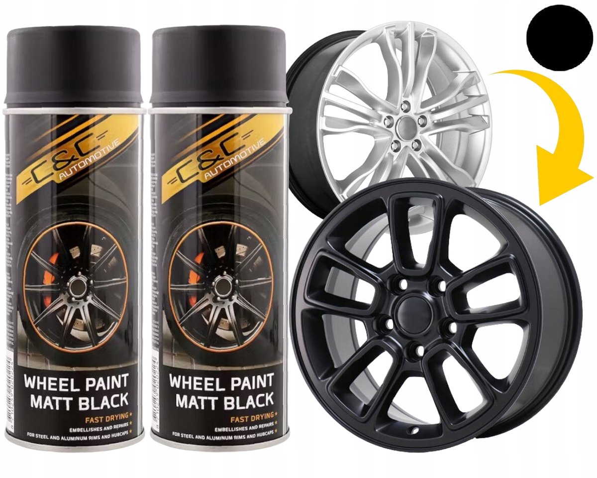 2X Farba Spray Do Felg Kołpaków Lakier Czarny Mat