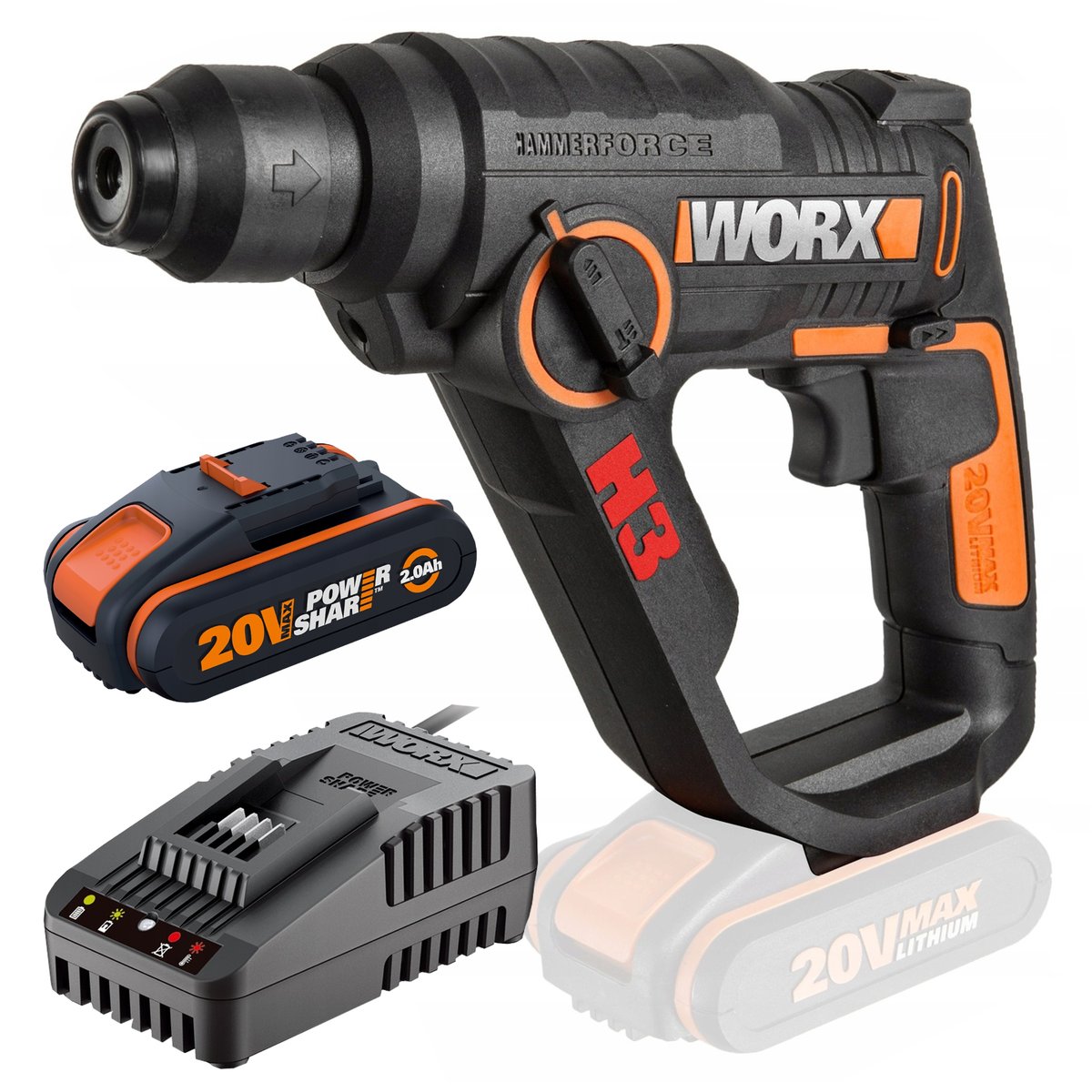 Młotowiertarka WORX WX390.9 + Akumulator Ładowarka