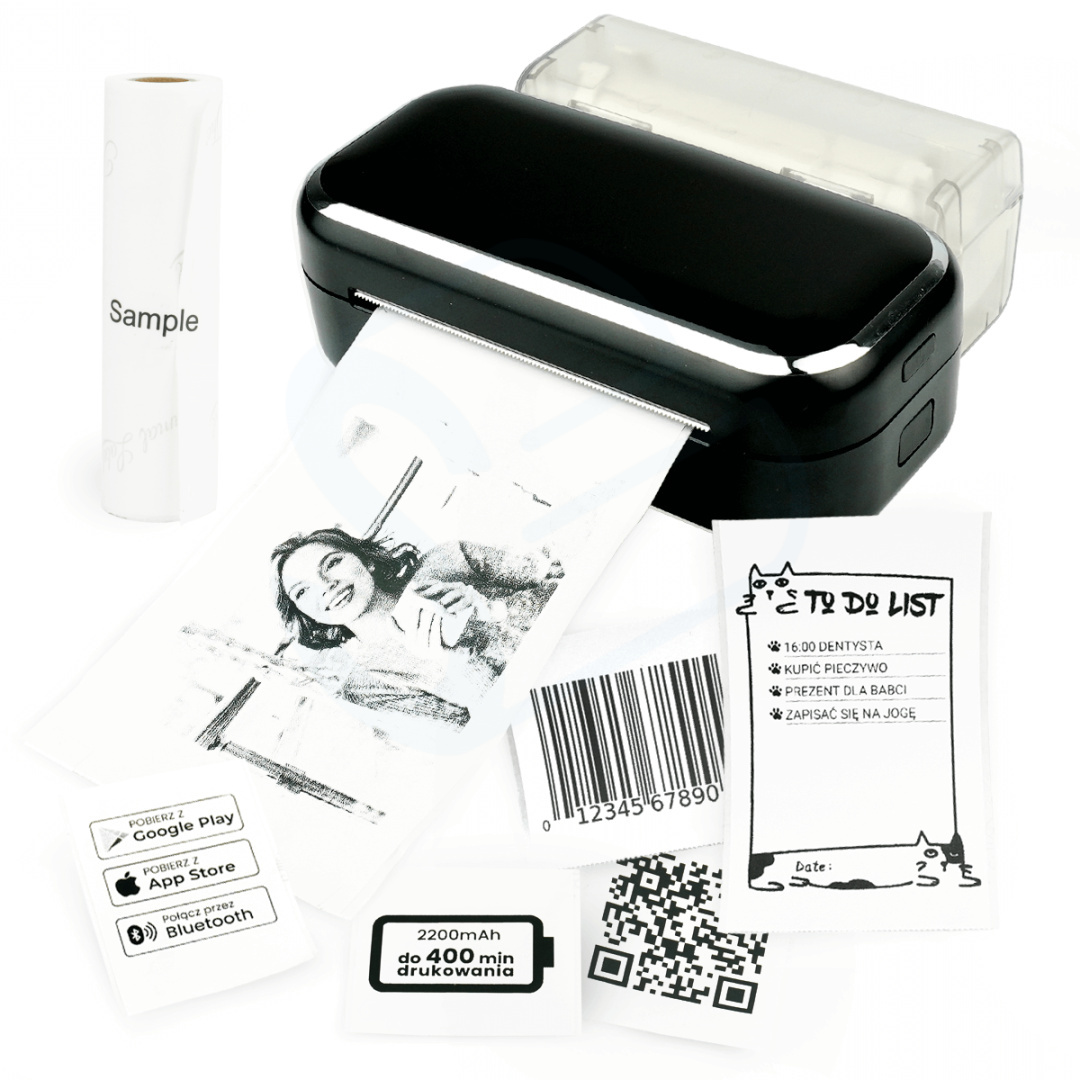 Mini drukarka etykiet Phomemo M03 czarna Bluetooth szer. do 80 mm 203 DPI PROMOCJA!