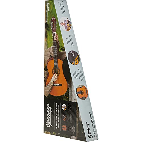 SPENCER BY EKO SCP-10 Natural - Pack Gitara Klasyczna 4/4 Natural Gitara + 3 Klipsy + Tuner + Tkanina Torebka + Kurs gitary online (Max Varini)