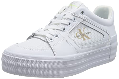 Calvin Klein Jeans Damskie trampki Vulc Flatform Bold Fluo CONTR, białe/żółte ochronne, 5,5 UK, Biały żółty bezpieczeństwa, 38.5 EU