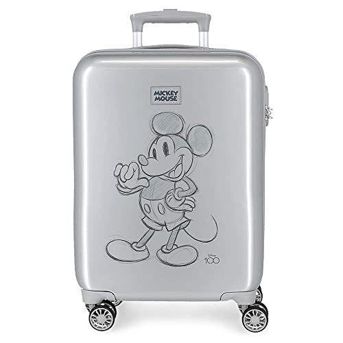 Disney Mickey 100 Walizka kabinowa Szary 37x55x20 cms Szary ABS Zapięcie kombinowane boczne 34L 2kg 4 koła Podwójne bagaż ręczny, Szary, Maleta, Walizka kabinowa