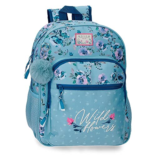 Movom Wild Flowers Plecak szkolny z wózkiem Niebieski 30x38x12 cms Poliester 13.68L, niebieski, Mochila Escolar con Carro, plecak szkolny na kółkach