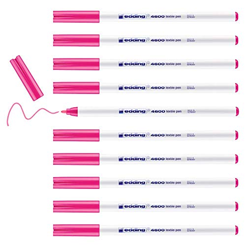 Edding E-4600 długopis, 10 ołówków, trwały na dokumenty, okrągła końcówka do tekstyliów, 1 mm, fluorescencyjny neonowy różowy