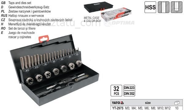 Yato Zestaw ów i narzynek M3 - M12 kpl. 32 cz. - 2975 (YT-2975)