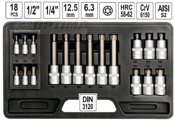 Yato Klucze trzpieniowe Torx T10 - T60 mm 18 części