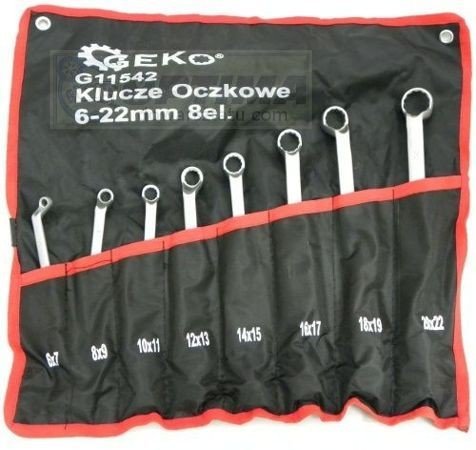 Geko Klucz oczkowy odsadzony zestaw 8-częściowy 6 MM uzębienie 22 mm ze chrom wanad stal G11542