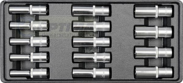 Yato zestaw nasadek sześciokątne długie na wkładzie do szuflady 1/2 8-21mm 14szt. YT-5539