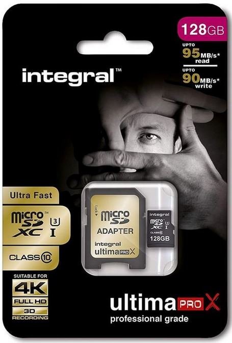 Integral 128 GB Ultima Pro Micro SD Card (SDXC) UHS-I U1 + adapter  90 MB/s INMSDX128G10-90U1