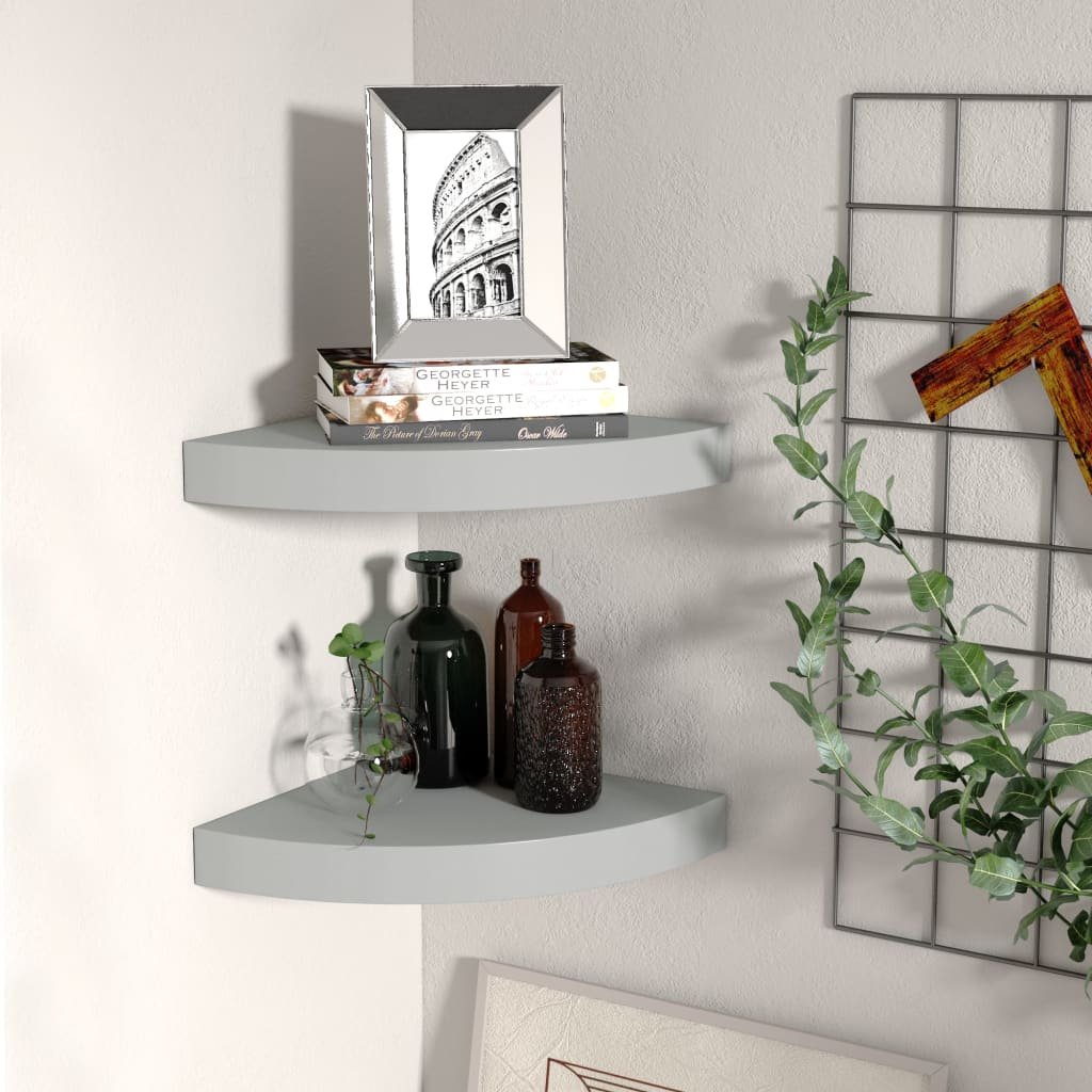 vidaXL vidaXL Narożne półki ścienne, 2 szt., szare, 25x25x3,8 cm, MDF