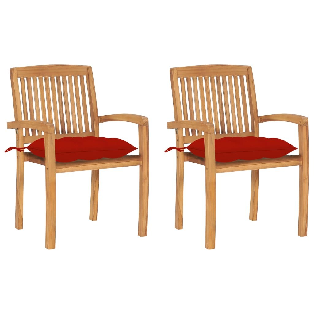 vidaXL Lumarko Krzesła ogrodowe, 2 szt., czerwone poduszki, drewno tekowe! 3063273