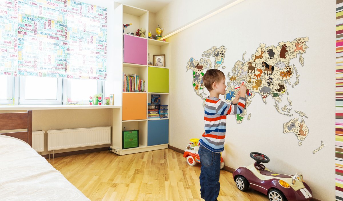 Drewniana Mapa Świata Zwierząt 3D, rozm. XL