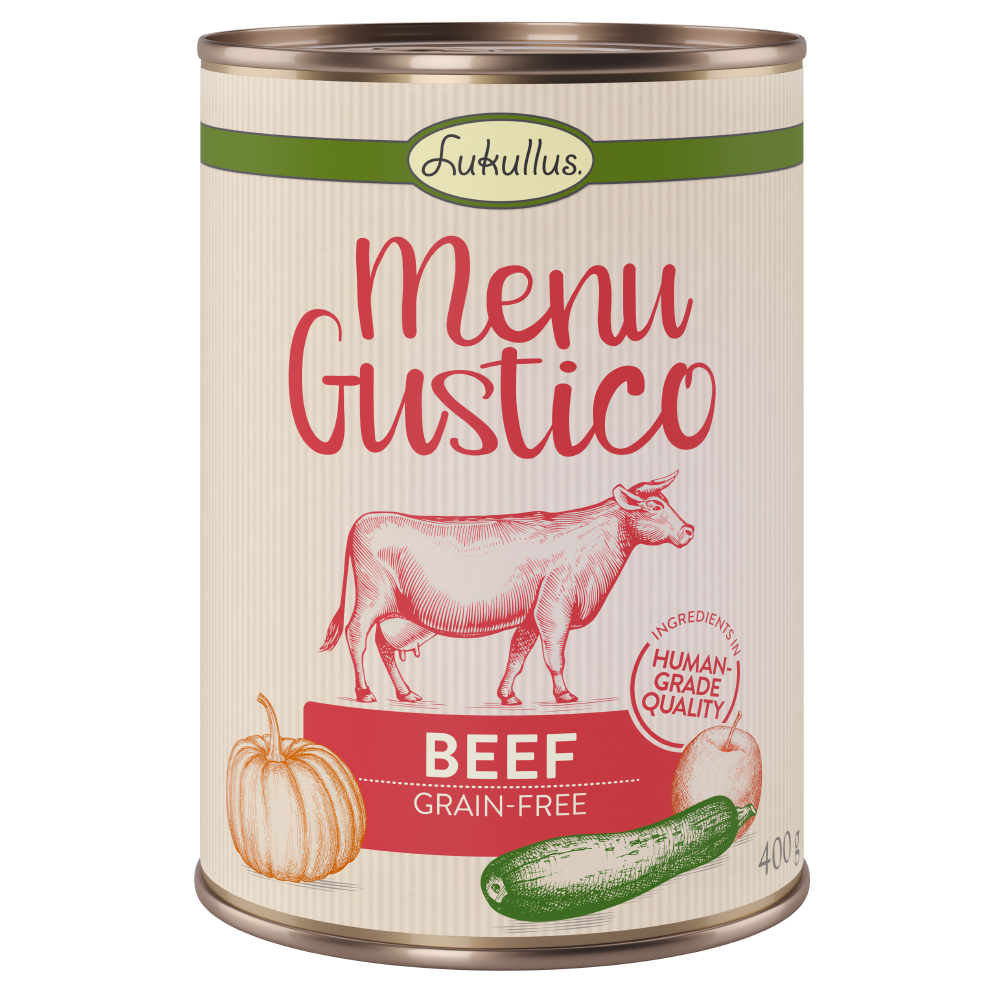 Korzystny pakiet Lukullus Menu Gustico, 24 x 400 g  - Wołowina z dynią, jabłkiem i oregano