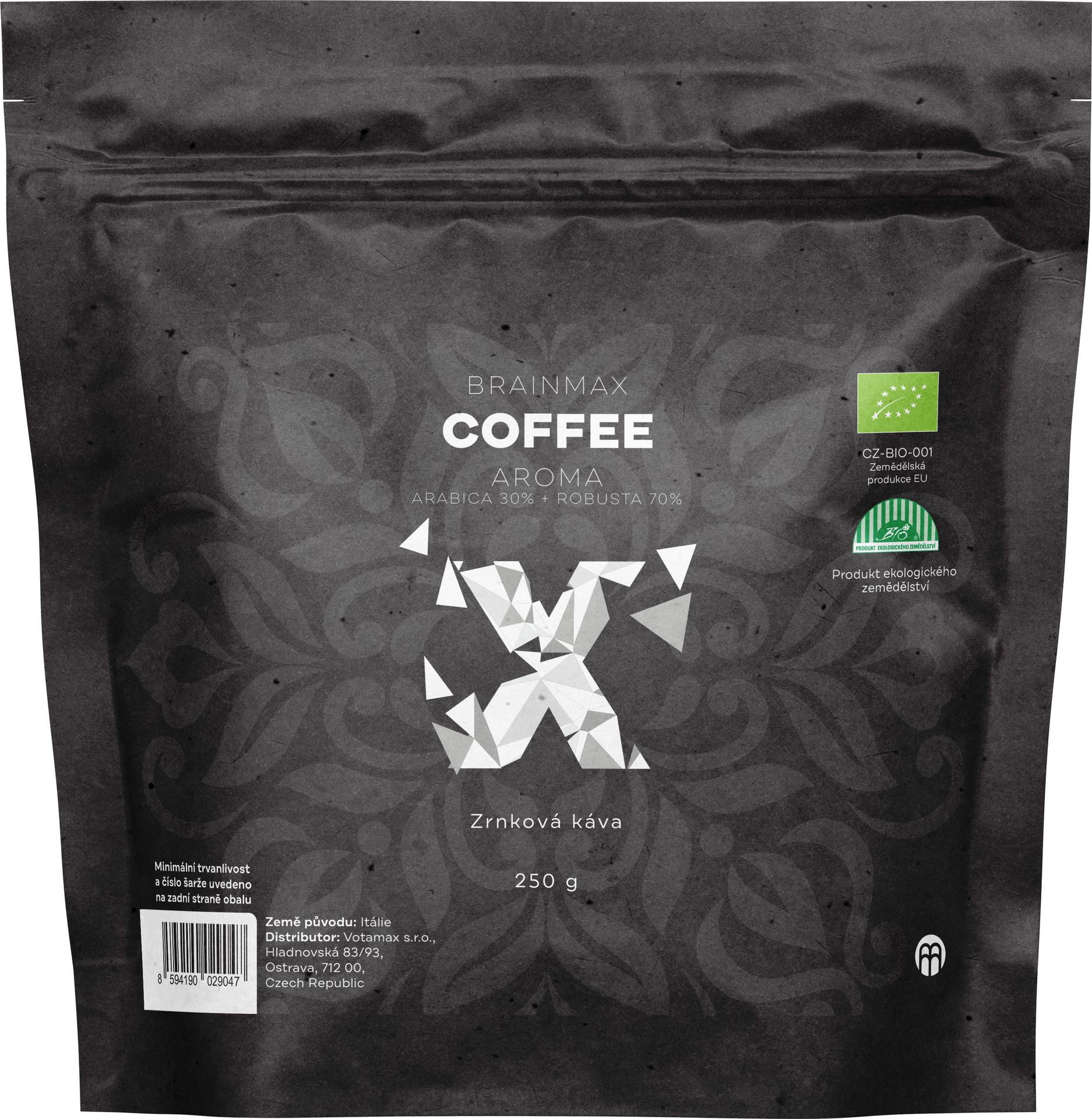 BrainMax Coffee Aroma (Arabica 30% + Robusta 70%), kawa ziarnista, BIO, 250 g