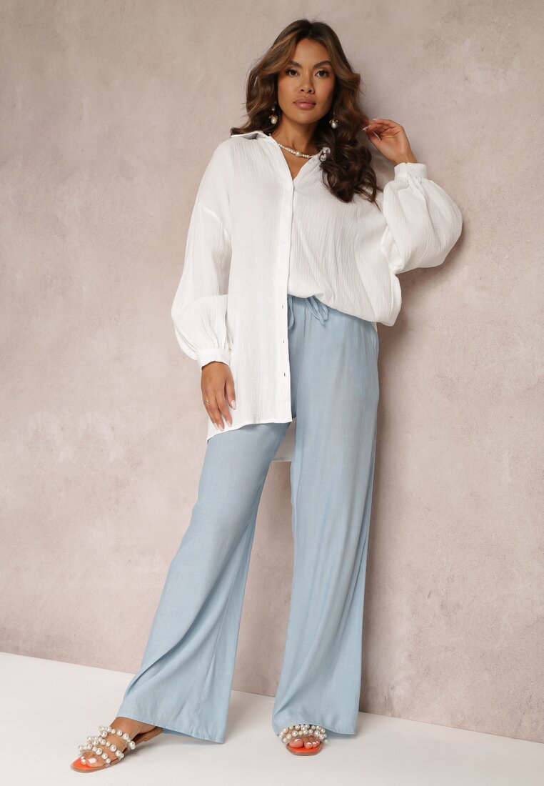 Niebieskie Spodnie Materiałowe z Marszczoną Gumką Pimpernel