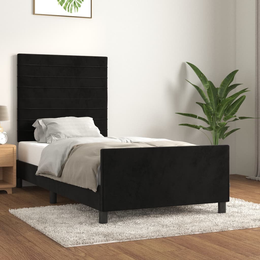 Rama łóżka z zagłówkiem, czarna, 90x200 cm, aksamitem Lumarko