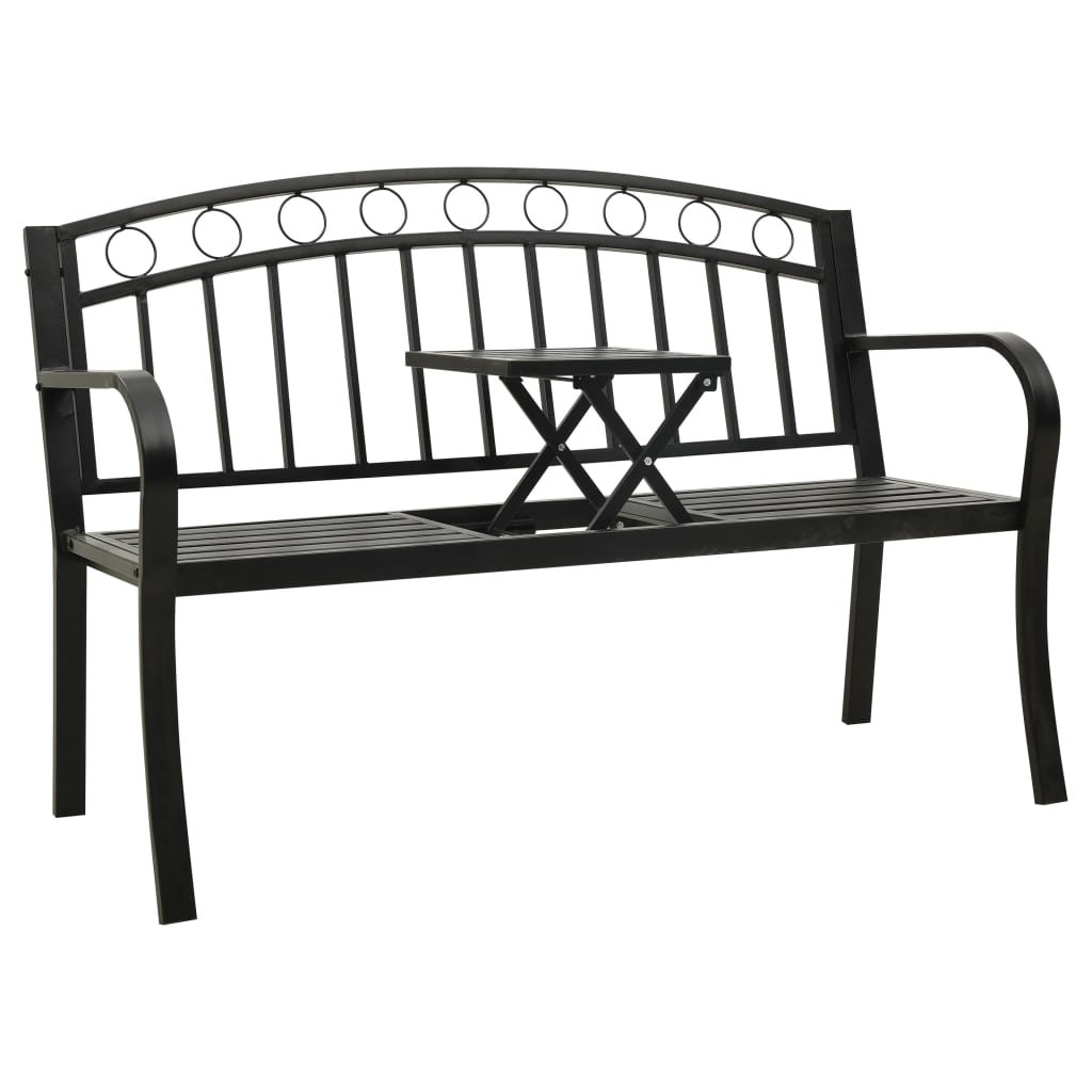 vidaXL Ławka ogrodowa ze stolikiem, czarna, 120 cm, stalowa