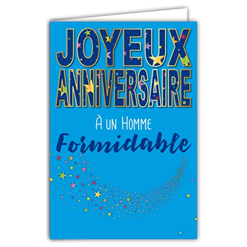 Afie Happy Birthday Card to a Great Star Blue Man z kopertą Format 12x17,5cm Papier 300gr z lasów zarządzanych w sposób zrównoważony Błyszczący Made in France Life in Colors 69-8001
