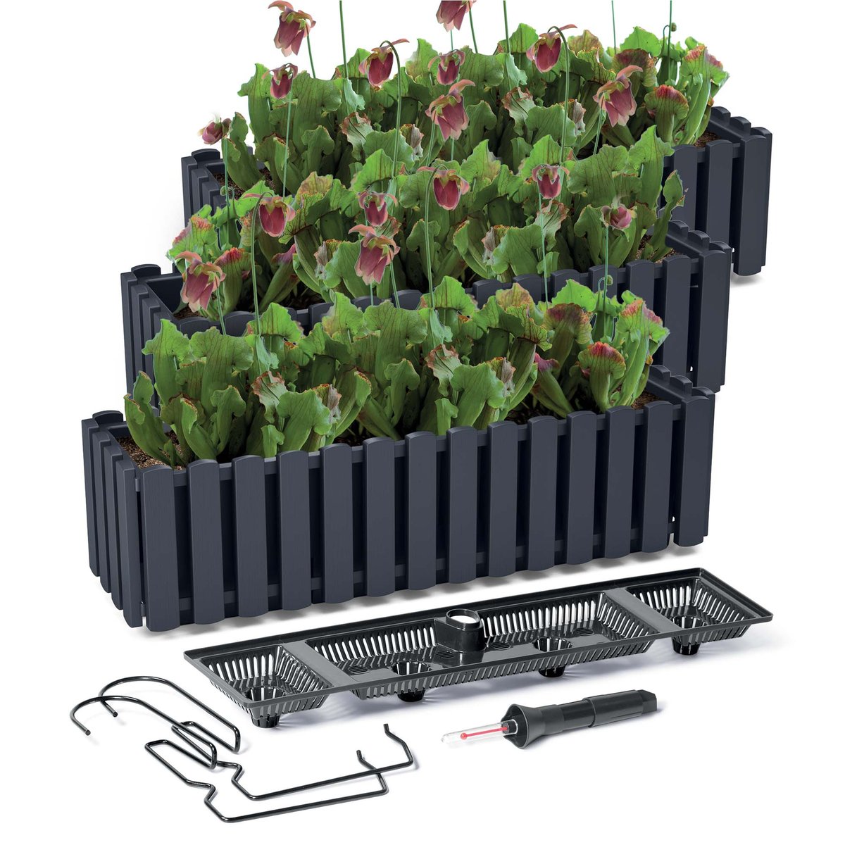 Zestaw 3X Skrzynka Balkonowa Donica Ogrodowa Boardee Fence Wisząca +System Nawadniania 58 Cm
