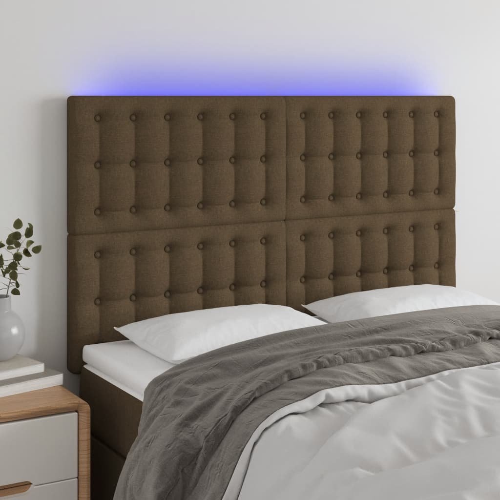 Lumarko Zagłówek do łóżka z LED ciemnobrązowy 144x5x118/128 cm tkanina