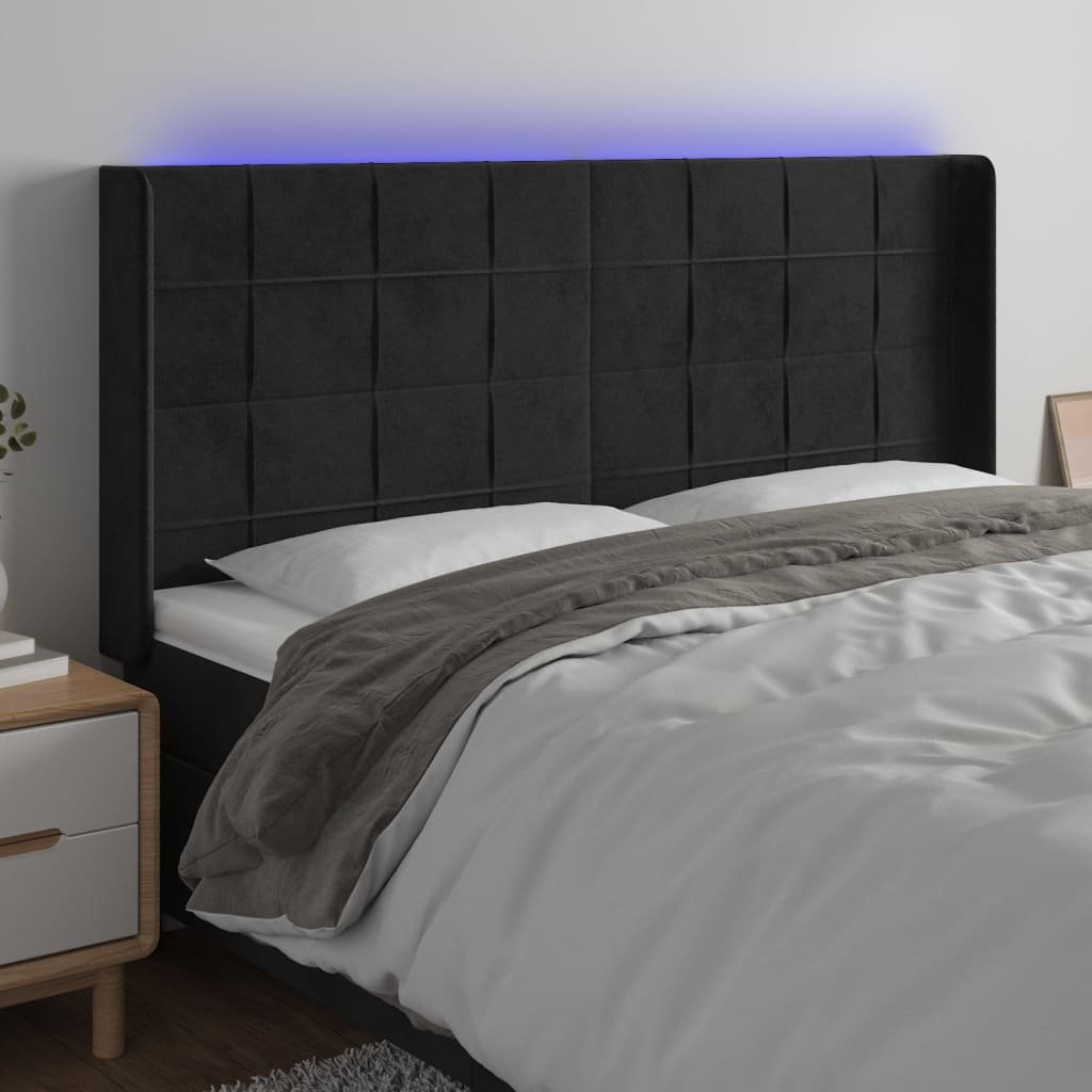 Lumarko Zagłówek do łóżka z LED, czarny, 163x16x118/128 cm, aksamit
