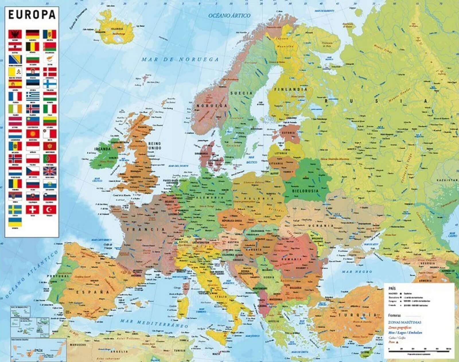 Plakat Mapa Europy Flagi 50X40Cm /0163