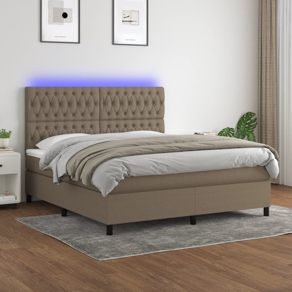 vidaXL Łóżko kontynentalne z materacem, taupe, 160x200 cm, tkanina