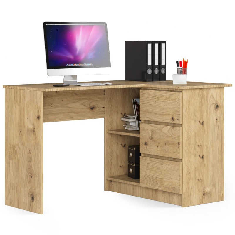 Biurko narożne B16 124 cm prawe 3 szuflady - dąb artisan