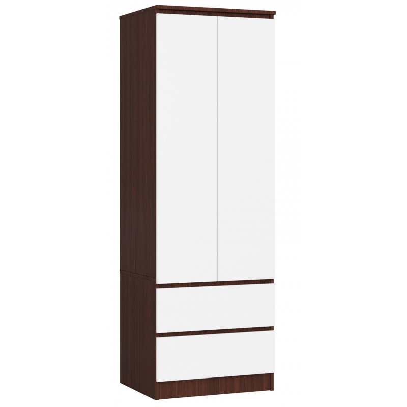 Szafa AKORD S60 Wenge 60 cm - 2 drzwi, 2 szuflady, fronty kolor Biały, mat, 1 półka - 60x51x180 cm