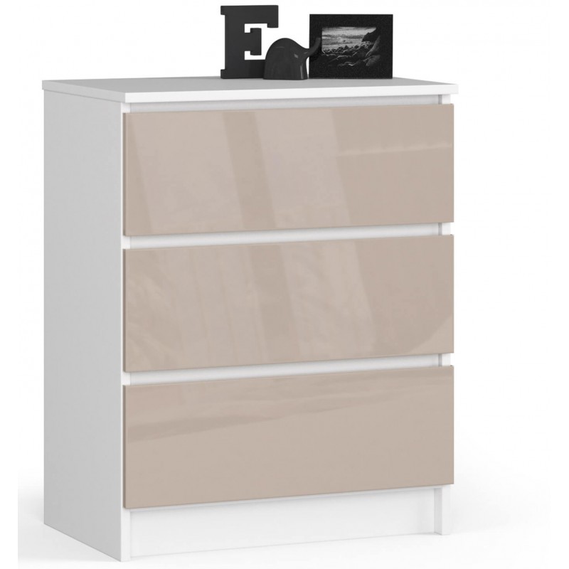 Komoda do salonu K 60 cm 3 szuflady - biała-cappuccino połysk