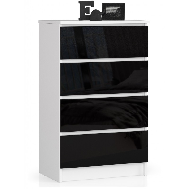 KOMODA K 60 cm 4 SZUFLADY AKRYL CZARNY WYSOKI POŁYSK