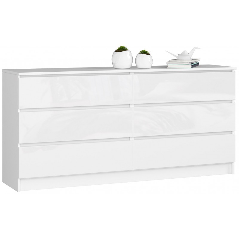 KOMODA K 160 cm 6 SZUFLAD AKRYL BIAŁA WYSOKI POŁYSK