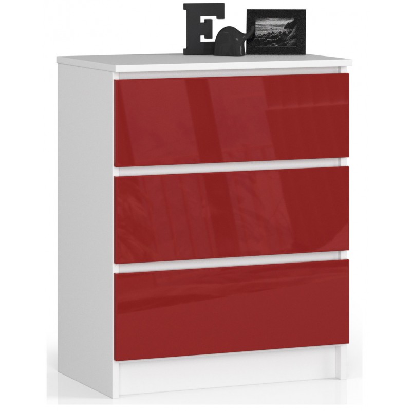 KOMODA K 60 cm 3 SZUFLADY AKRYL CZERWONY WYSOKI POŁYSK