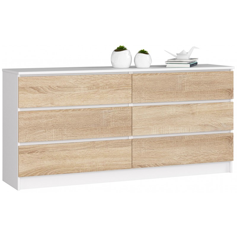 KOMODA K 160 cm 6 SZUFLAD BIAŁA / SONOMA