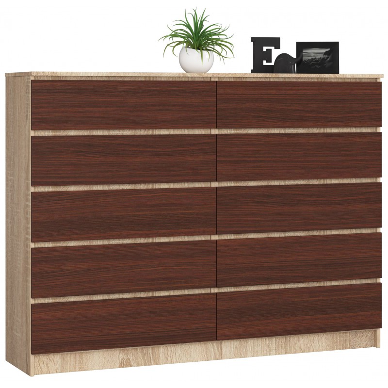 Akord Fabryka mebli KOMODA K 160cm 10 SZUFLAD SONOMA / WENGE OP0LK-1DĄBWEN005
