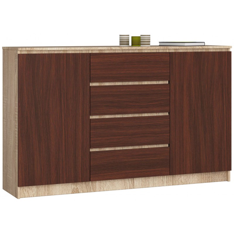 Akord Fabryka mebli KOMODA K 160cm 2 DRZWI 4 SZUFLADY SONOMA / WENGE OP0LK-1DĄBWEN004