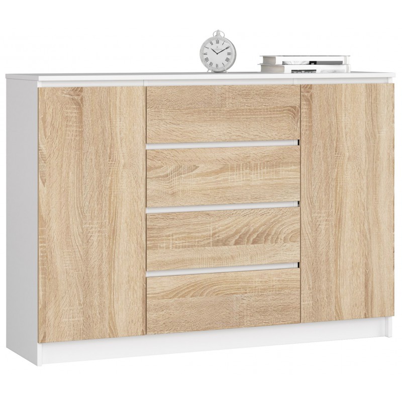 Akord Fabryka mebli KOMODA K 140cm 2 DRZWI 4 SZUFLADY BIAŁA / SONOMA OP0LKOMBIASON006