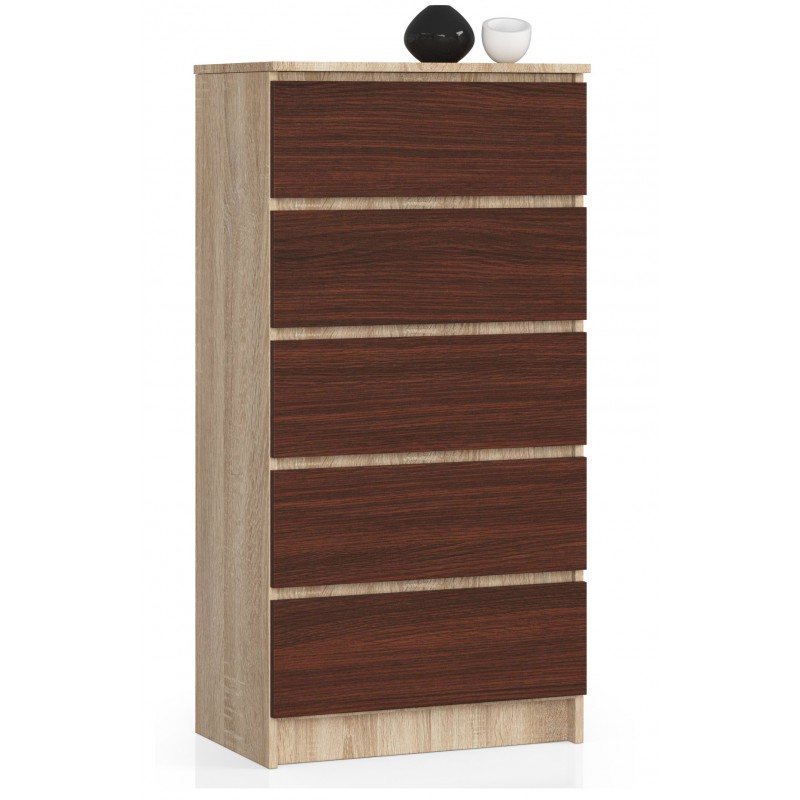 Akord Fabryka mebli KOMODA K60 5 SZUFLAD SONOMA / WENGE OP0LK-6DĄBWEN004
