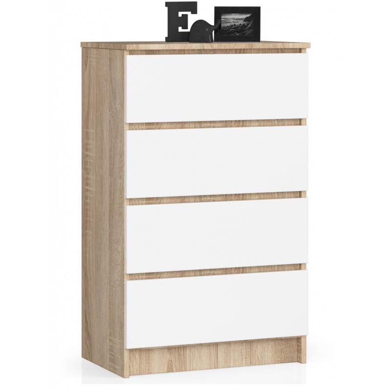 Akord Fabryka mebli KOMODA K60 4 SZUFLADY SONOMA / BIAŁA OP0LK-6DĄBBIA003