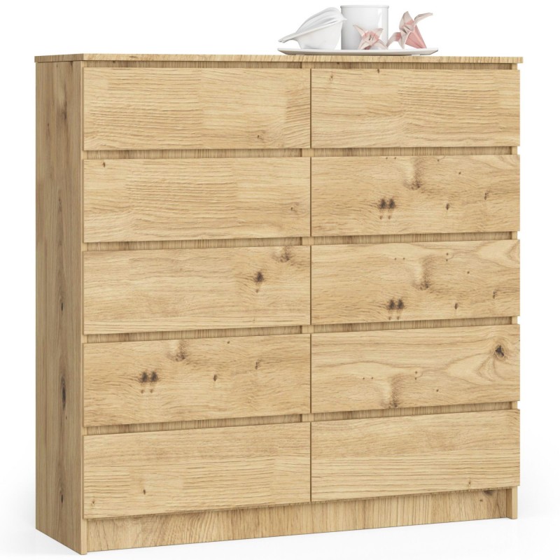 Komoda do salonu K 120 cm 10 szuflad - dąb artisan
