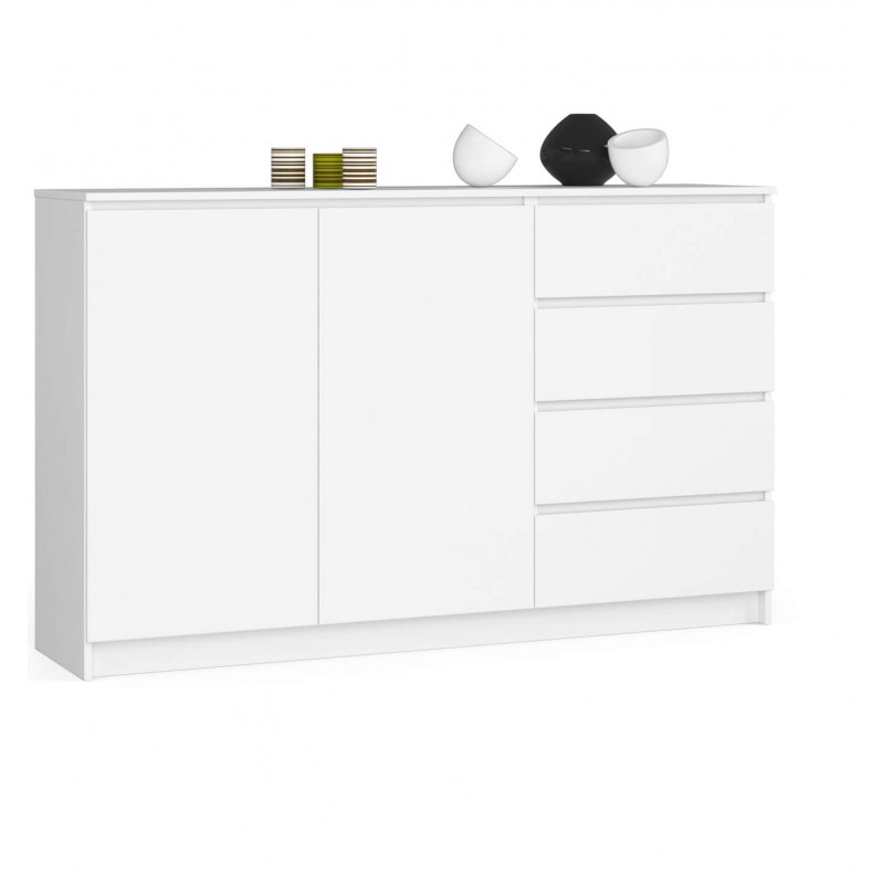 Komoda do sypialni 160 cm K013 - Biała - 2 drzwi 4 szuflady