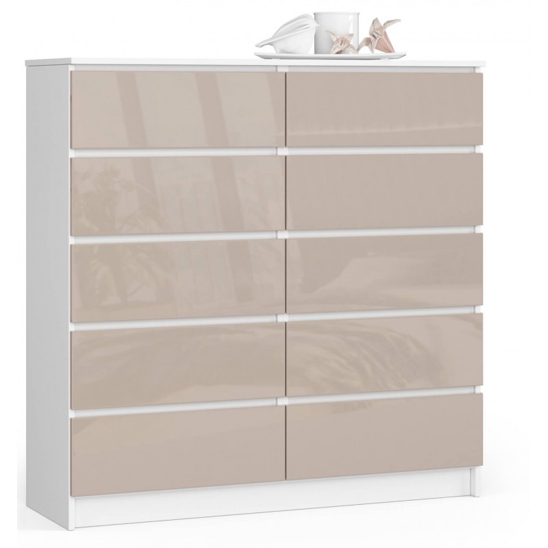 Komoda do salonu K 120 cm 10 szuflad - biała-cappuccino połysk